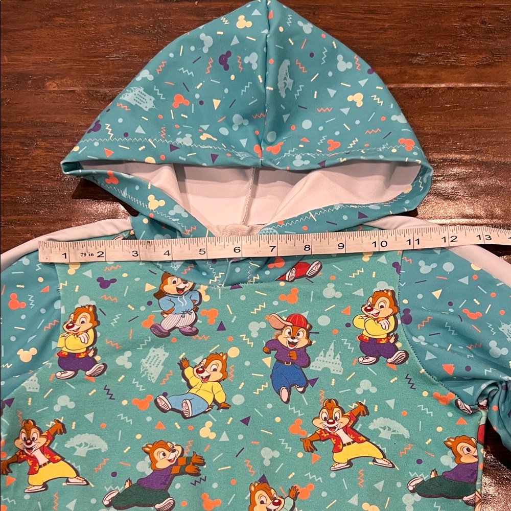 Chip & Dale Chipmunks Print 2T-3T Stretchy Teal/Blue Hoodie - Picture 4 of 7